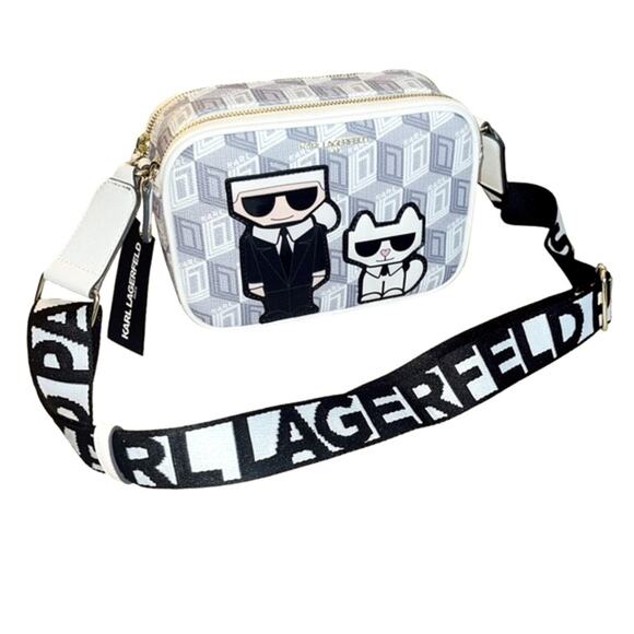 Karl Lagerfeld Handbags - KARL LAGERFELD PARIS Maybelle Geometric Pattern Crossbody Purse White Gray